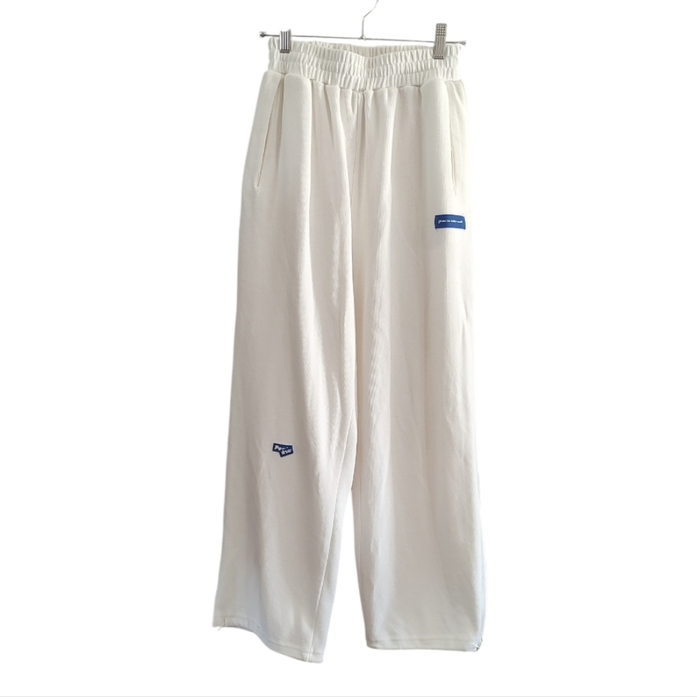 Pull On White Joggers with Blue Decals